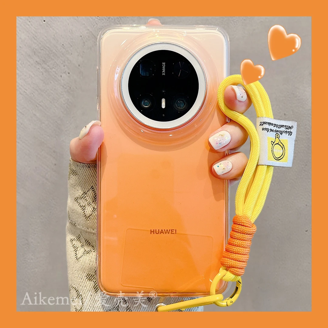 适用华为mate70pro+手机壳夏日高级感Mate60pro+半透渐变晕染手绳