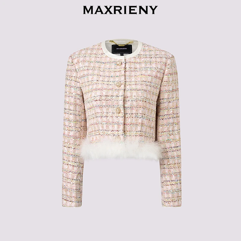 【若谷大大】MAXRIENY上衣毛边小众设计25秋款名媛小香风外套女