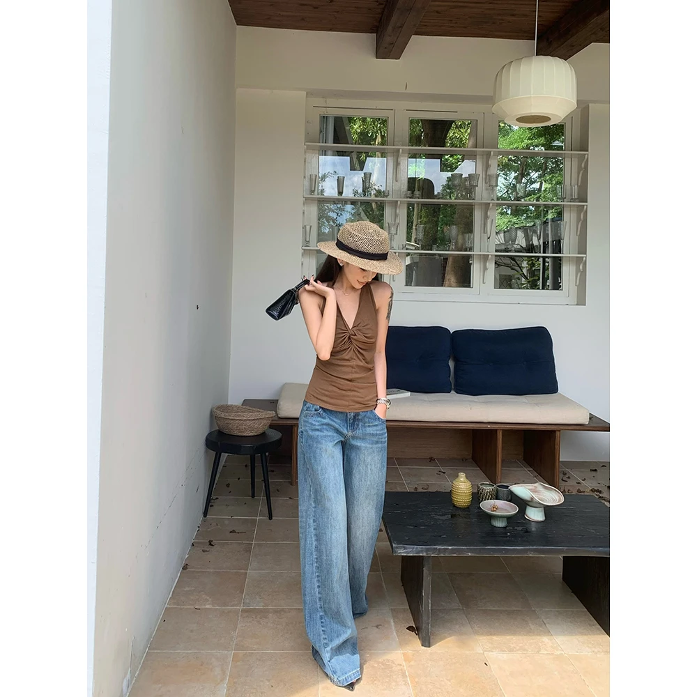 血色樱桃【很泰很local】新款中腰阔腿牛仔裤2025新款百搭复古裤子