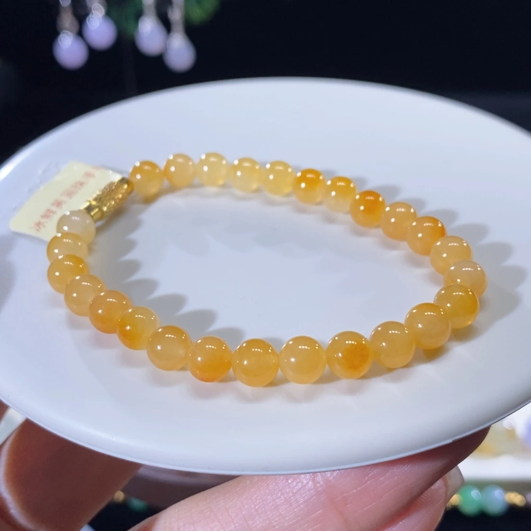 翡翠未镶嵌颈饰翡翠鲜橙黄小珠手串6+mm
