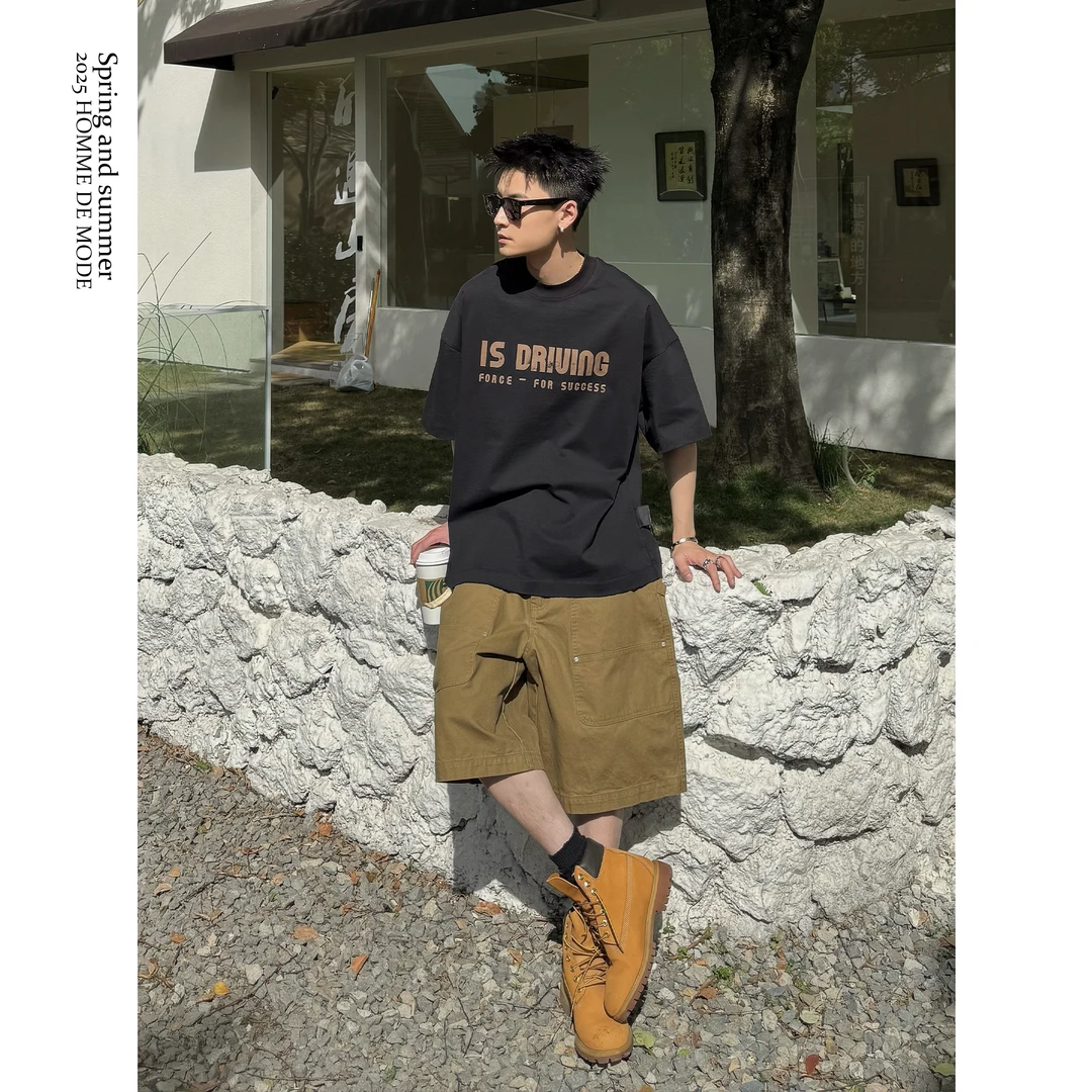 鸡哥哥25S/S 300克 手工丝网腐蚀印花 水洗做旧肌理 廓形半袖T恤