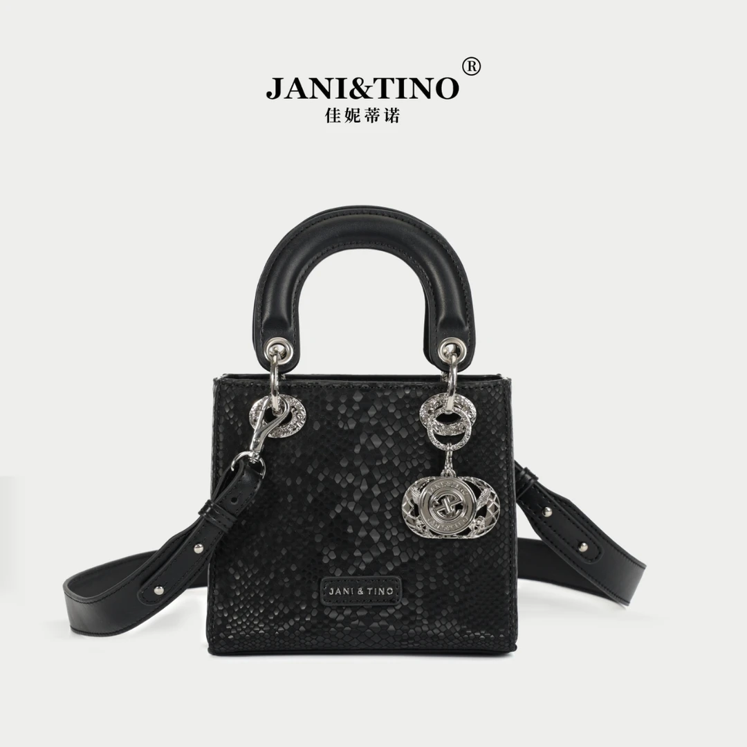 JANITINO/姗姗家新款2025【新春限定】百搭小众女手提包2834蛇鳞黑