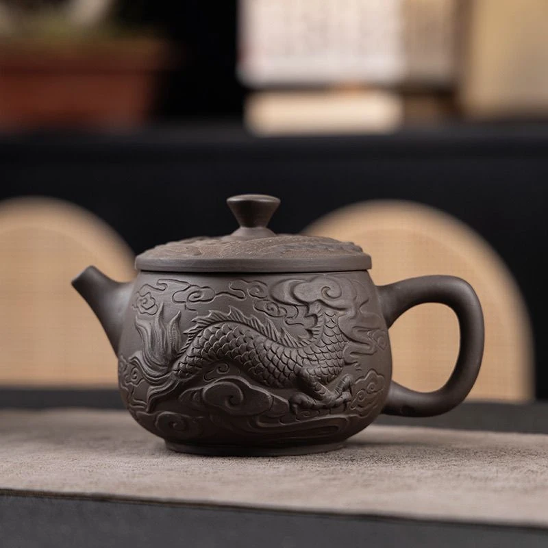 手工段泥祥龙紫砂凤鸣壶