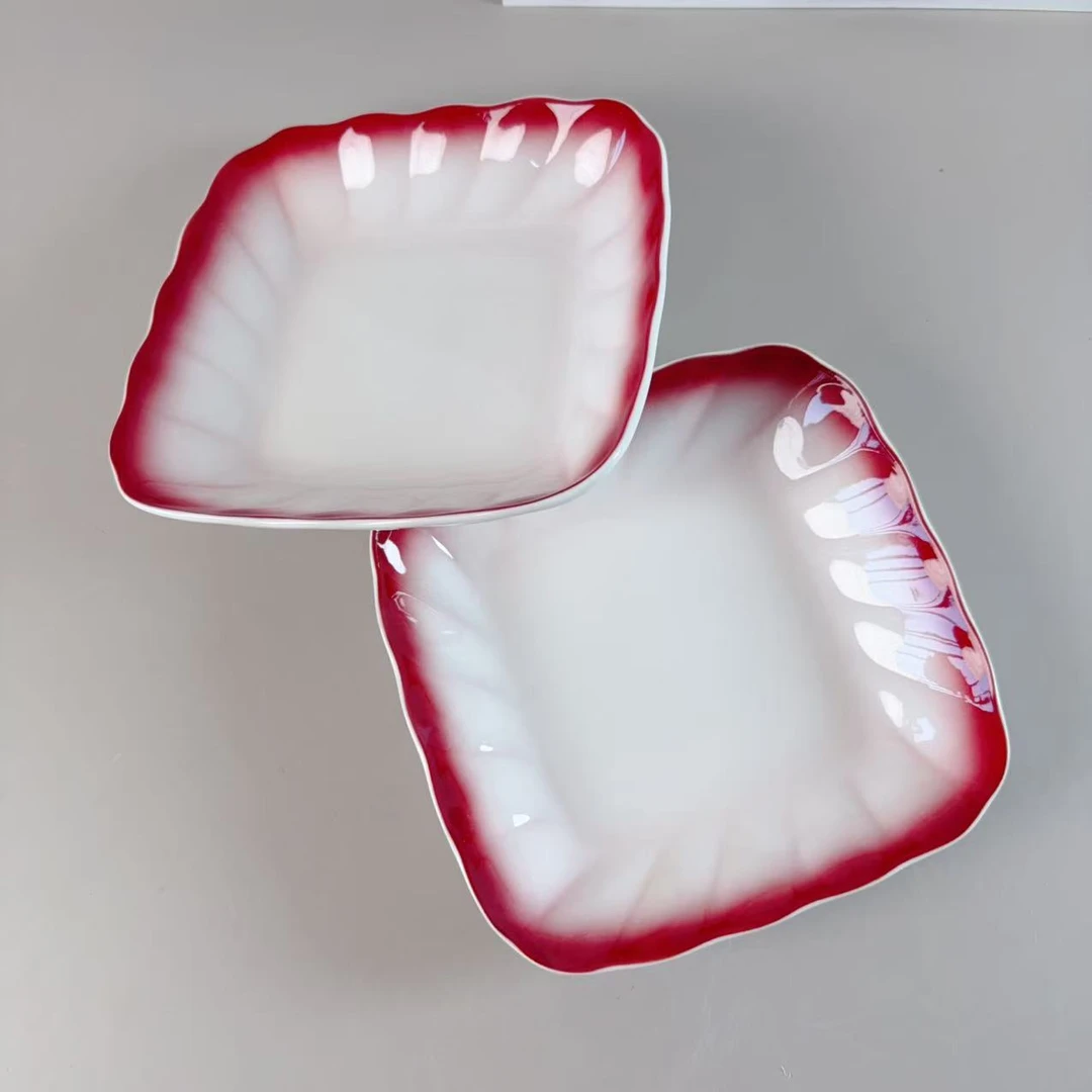 1188新年红系列高温釉下彩8英寸正方盘两只装长20高3.9