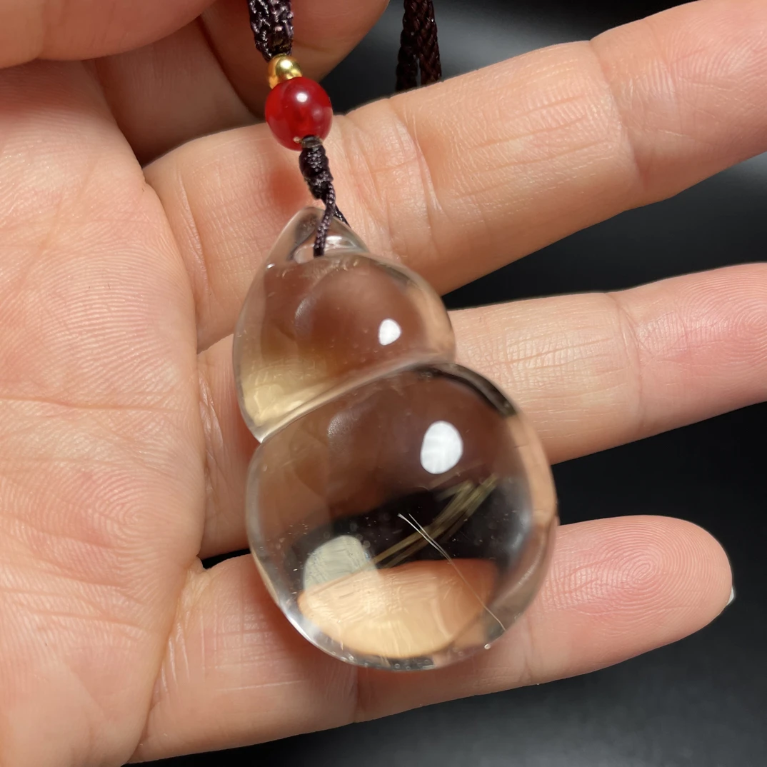 天然茶晶金发晶雕刻葫芦吊坠挂件男女招财42.9*26.4*20.2重27克