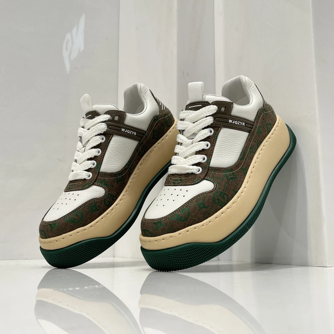 COLOURWRITE2025春季时尚拼色厚底板鞋运动休闲鞋百搭男士真皮鞋