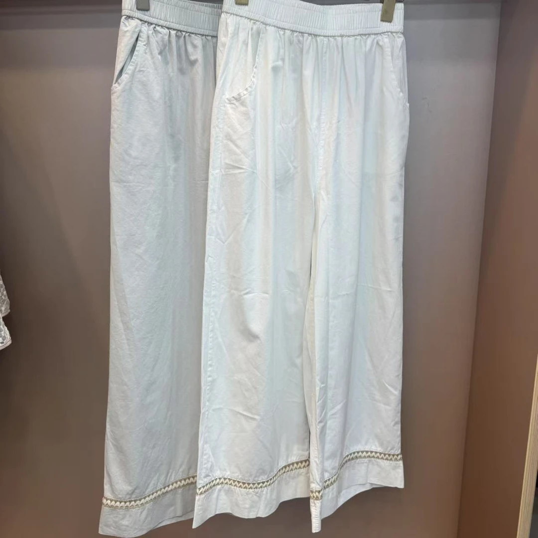 K7193 长裤梭织百搭高腰九分裤阔腿裤休闲裤夏季镂空