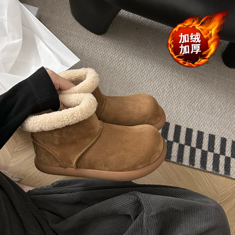 丑萌大头雪地靴男2025冬季新款小土豆毛毛短靴厚底加绒加厚大棉鞋