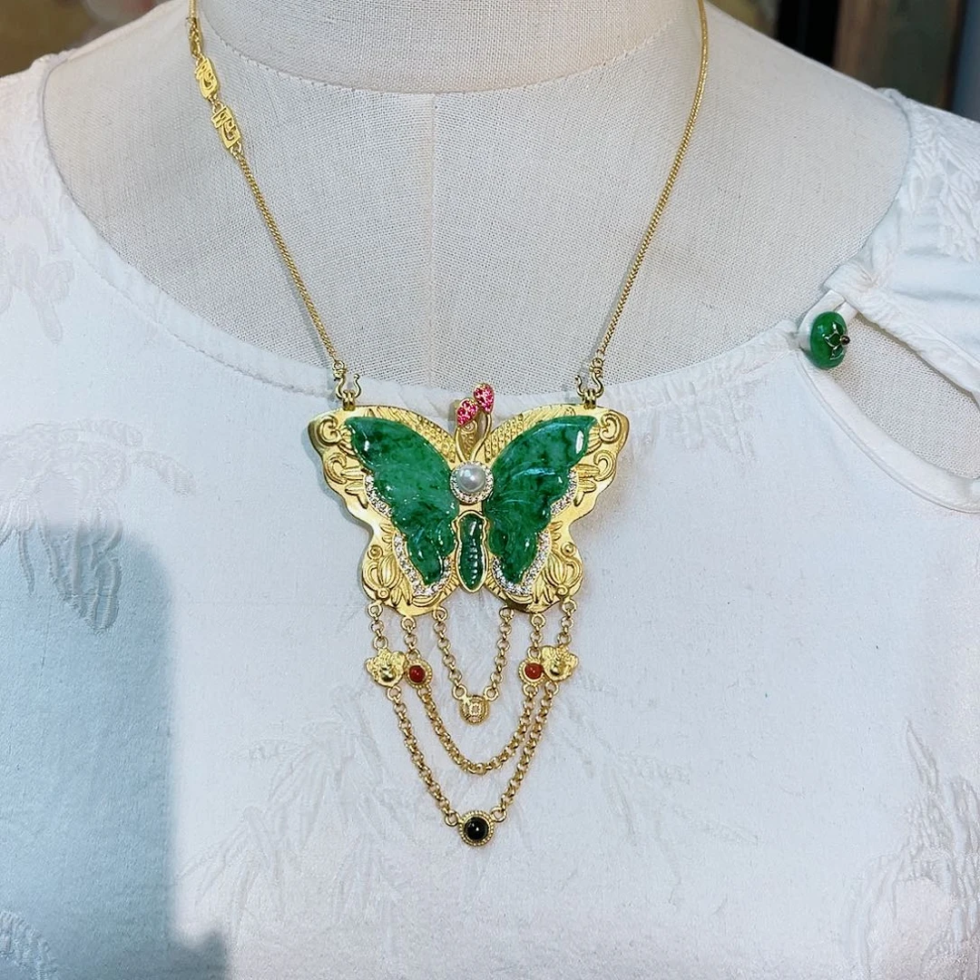 颈饰银S925镶嵌翡翠48小时鉴赏期1