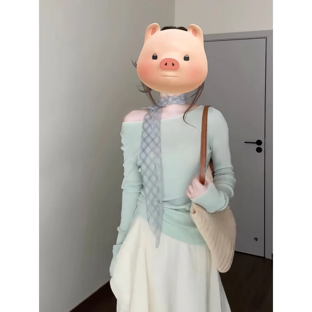 修身一字领显瘦T恤上衣松紧腰法式甜美温柔风花边半身裙女3064