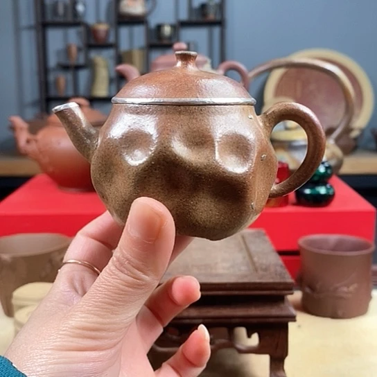 紫砂茶杯乎*柴烧竹鼓壶包银