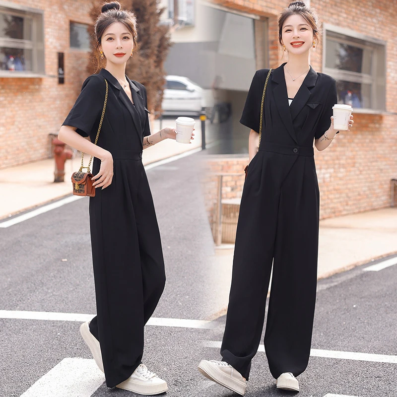 气质垂感阔腿西装连体裤女高级感2025夏季新款高腰显瘦洋气连衣裤