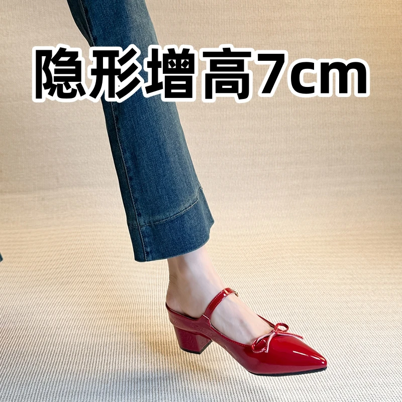 小个子高跟凉拖外穿2025新款一脚蹬单鞋内半拖包头鞋高跟夏季