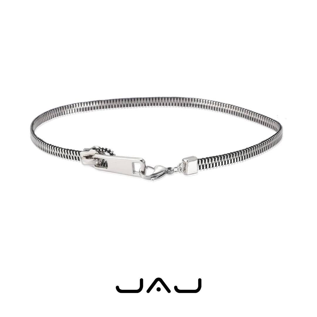 JAJ 钛钢项链 酷帅拉链头项链男士锁骨链复古链条个性古巴链中性