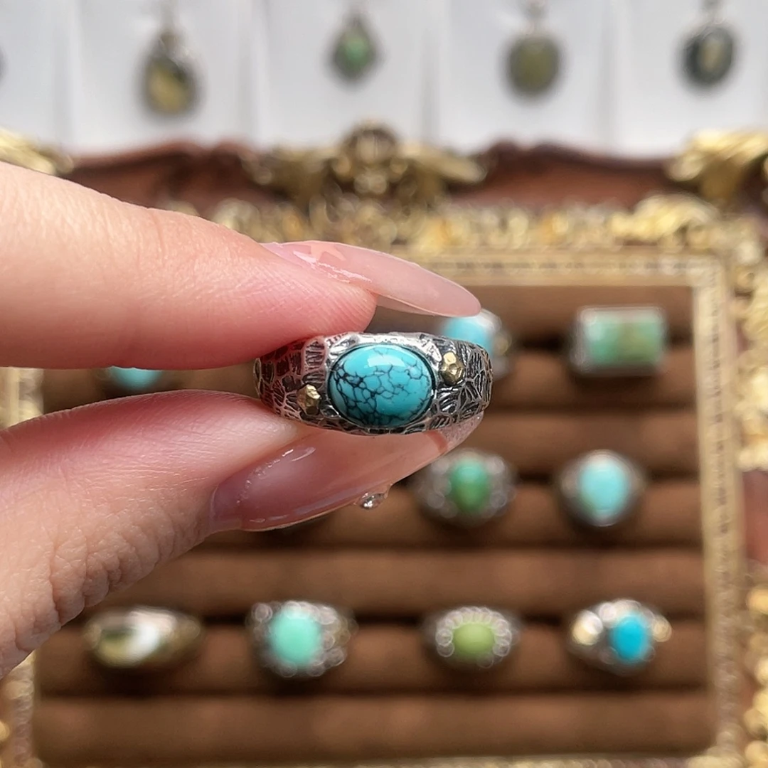 绿松石银S925镶嵌戒指