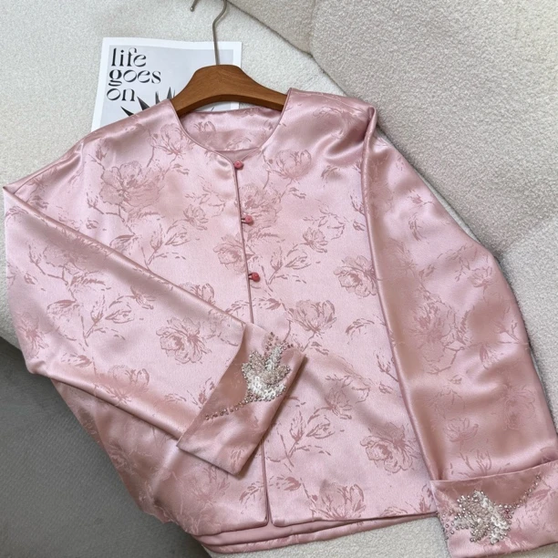 气质高级感轻奢时尚醋酸重磅提花外套1475