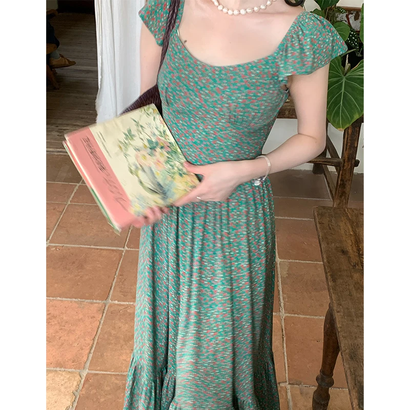 法式复古田园风碎花连衣裙女夏季新款收腰氛围感长裙67213