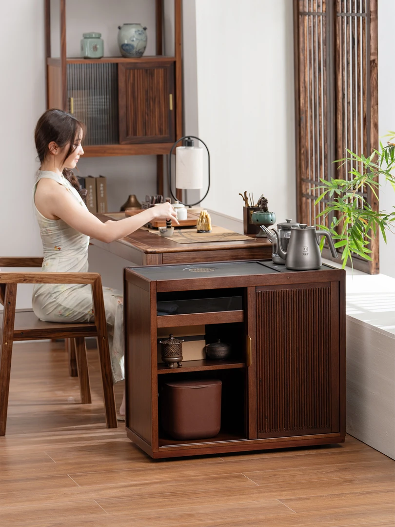 缅甸黑胡桃茶水柜移动式单抽带湿泡烧水煮茶一体收纳置物茶室客厅