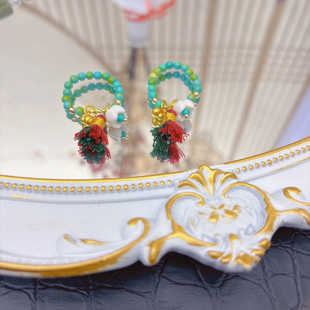 新年礼物玲兰花配手搓棉线流苏小滴溜diy手链跑环多用款