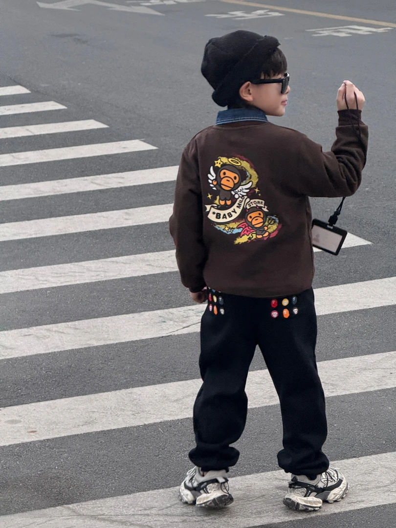 ◆芝麻家◆新款天使恶魔油彩风印花男女儿童潮牌加绒刺绣卫衣