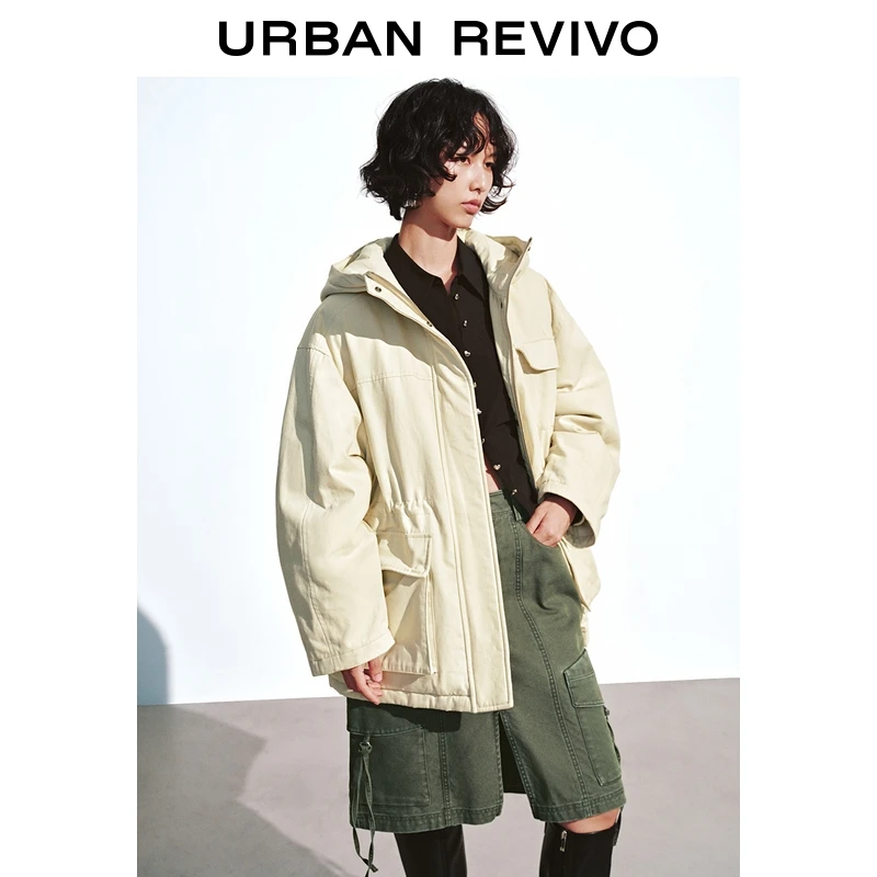 UR2025冬季新款女装休闲工装风多口袋连帽羽绒服UYV150075