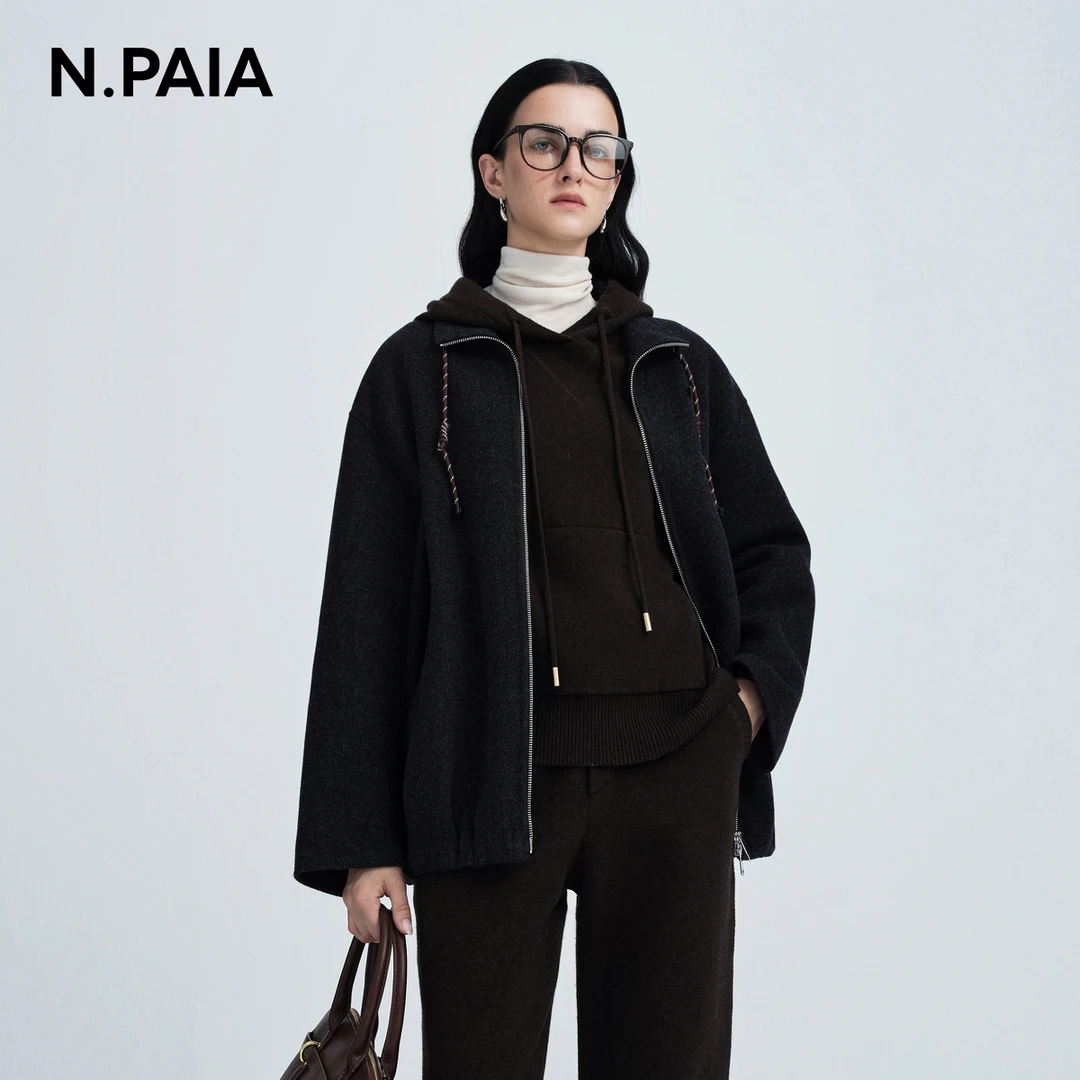 N.PAIA恩派雅2025秋冬新款美丽诺羊毛宽松拉毛呢外套女XNKIW1211A