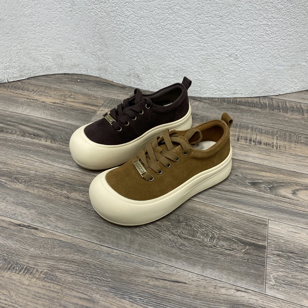 软底复古真皮轻便饼干鞋舒适时尚百搭厚底透气系带休闲鞋 77037