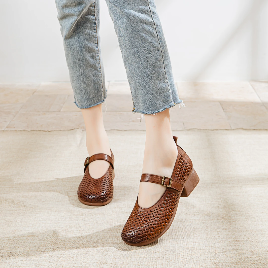 3159-6夏季新款百搭妈妈鞋镂空洞洞鞋女鞋凉鞋粗跟软底不累脚