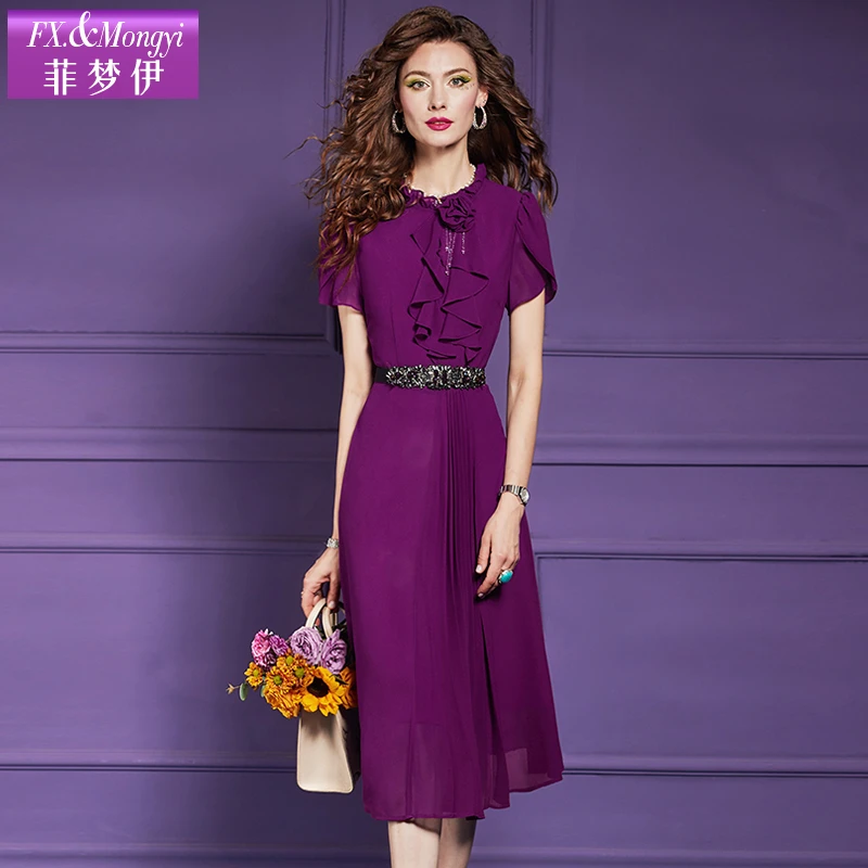 菲梦伊夏季新款显瘦时尚气质名媛优雅晚礼服高贵紫色连衣裙63335