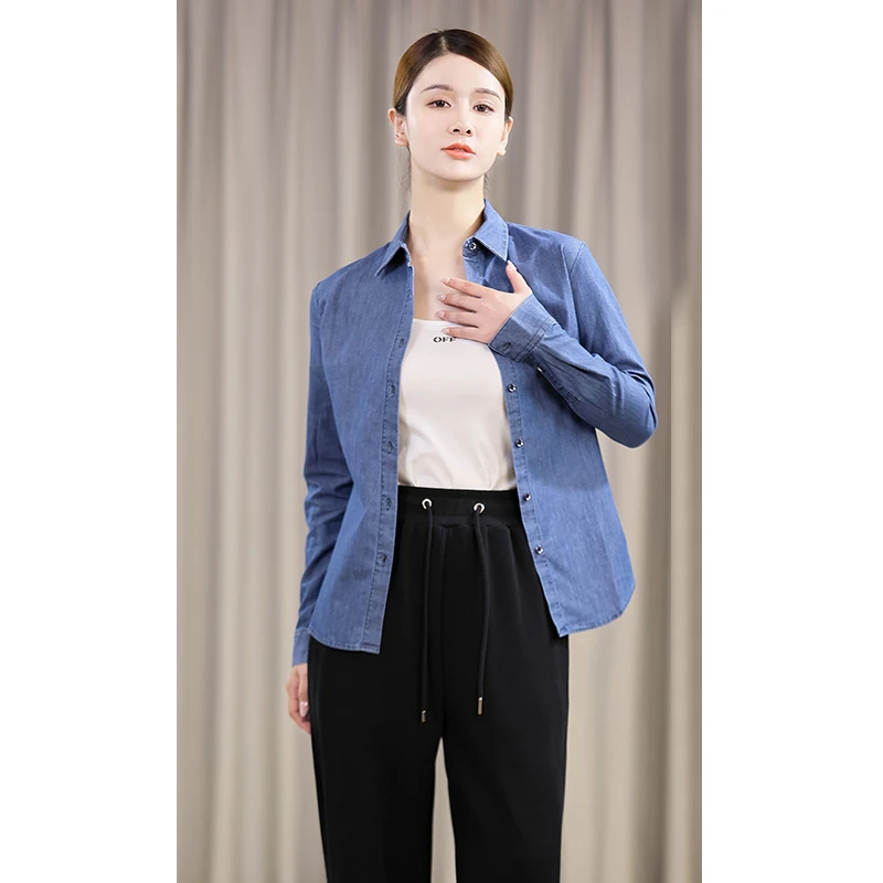 外穿长袖牛仔衬衫女修身显瘦衬衣1088