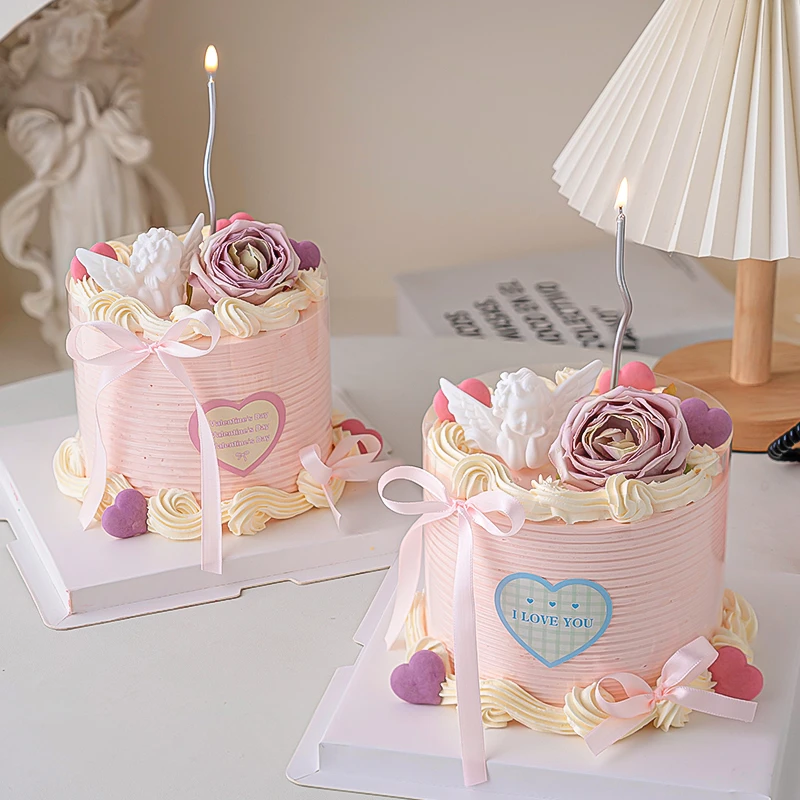 七夕情人节蛋糕装饰爱神丘比特摆件情侣告白唯美仿真玫瑰甜品插件