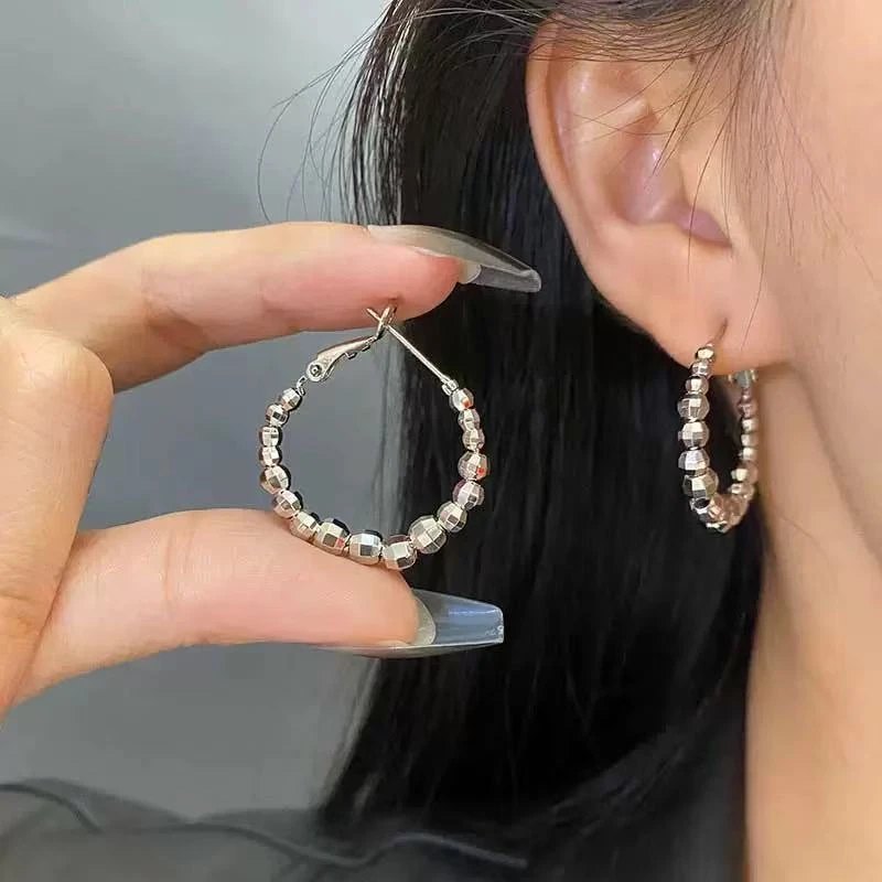 钛钢耳饰 钛钢材质  欧美复古风金属感串珠耳圈