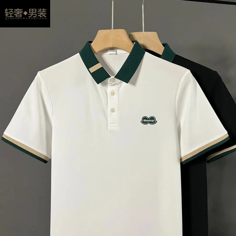 夏季绿领撞色男士刺绣Polo衫男修身百搭轻奢休闲商务翻领