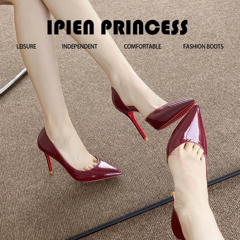 酒红色高跟鞋侧空女2025秋季新款不累脚细跟尖头御姐性感高跟女鞋