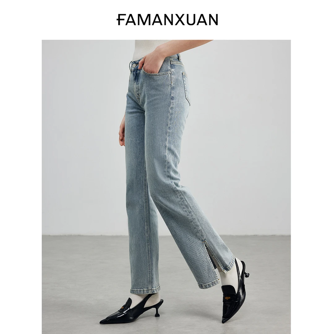 【陈大可专属】法曼萱牛仔蓝女喇叭裤春夏长裤
