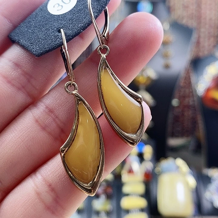 琥珀银S925镶嵌耳饰耳环