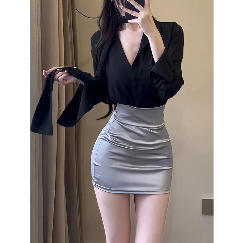 高级质感短裙丝滑包臀裙高腰修身a字半身裙