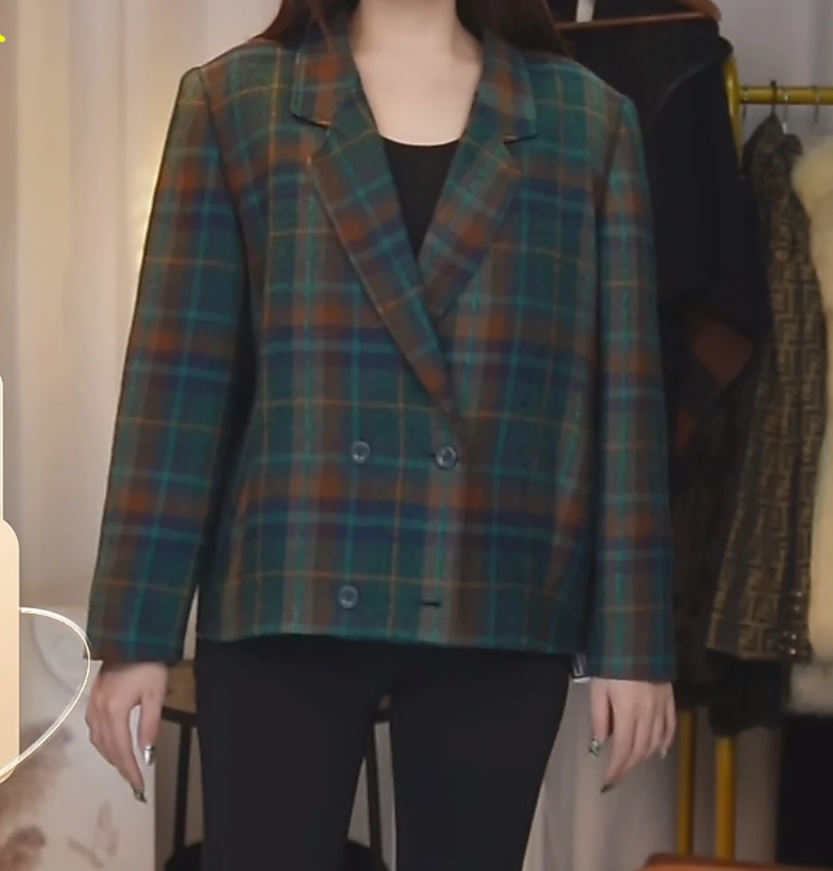 95新 YSL/圣罗兰 短款格纹西装外套/fy1640