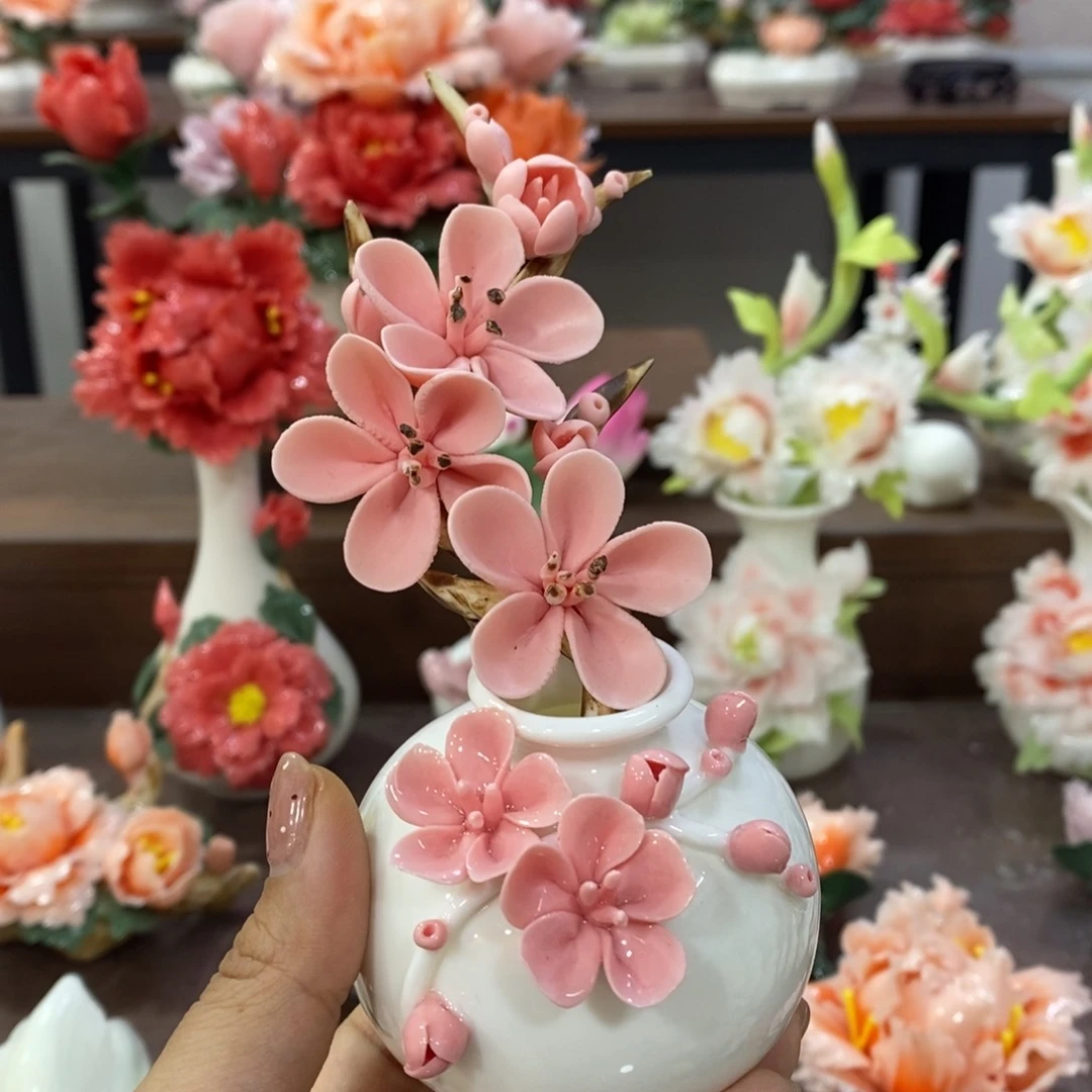 瓷片陶瓷手工花摆件