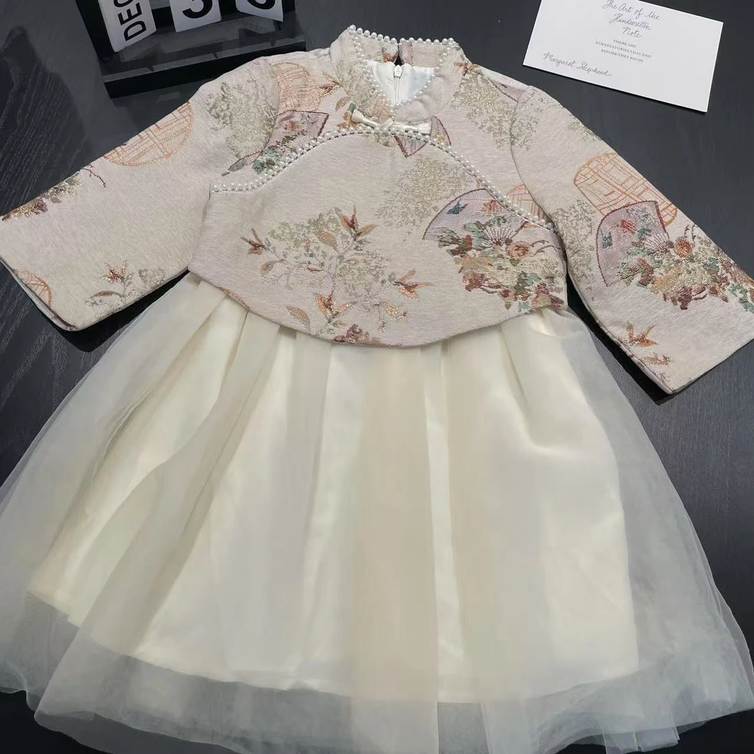 秋冬女童长袖纱裙杏色 2848沐系