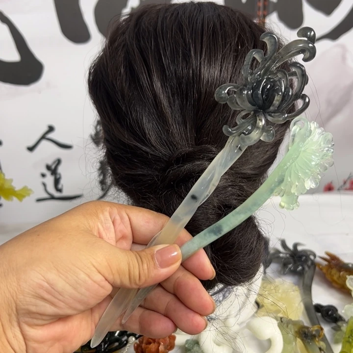 月***月蛇纹石玉未镶嵌发饰