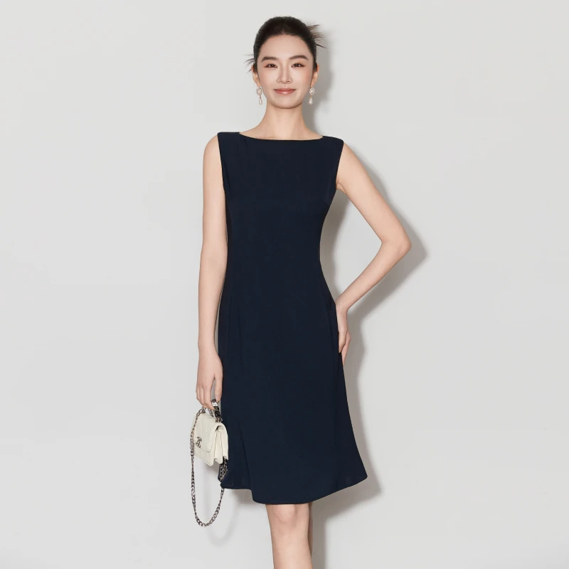 夏季新款黑色吊带巨好看藏青色鱼尾裙连衣裙简单大方法式高端大气