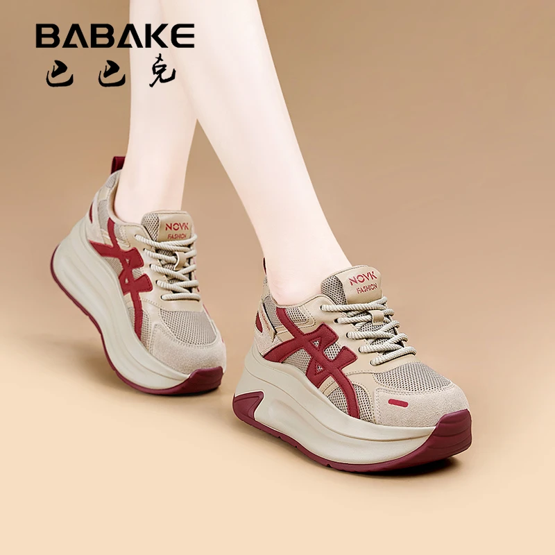 巴巴克8CM厚底阿甘鞋2025百搭透气增高休闲女鞋25101