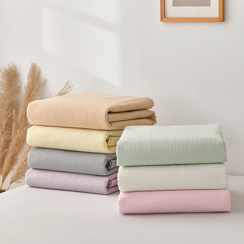 四季款双面纯棉床盖纯色床盖水洗棉单人全棉炕盖夹棉绗缝双人床盖