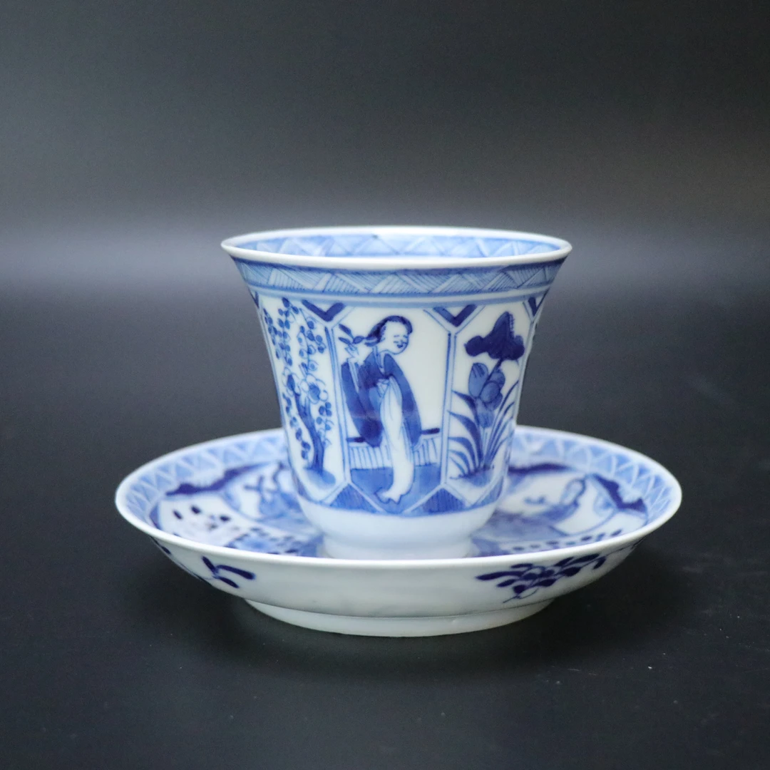 Lot251200969清光绪青花人物花卉纹杯碟 杯高：约7cm