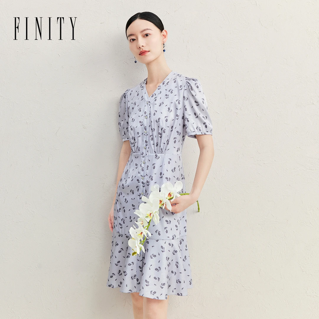 【0526】FINITY 连衣裙2025夏季新款简约气质短袖裙子 F21Y4C12L3