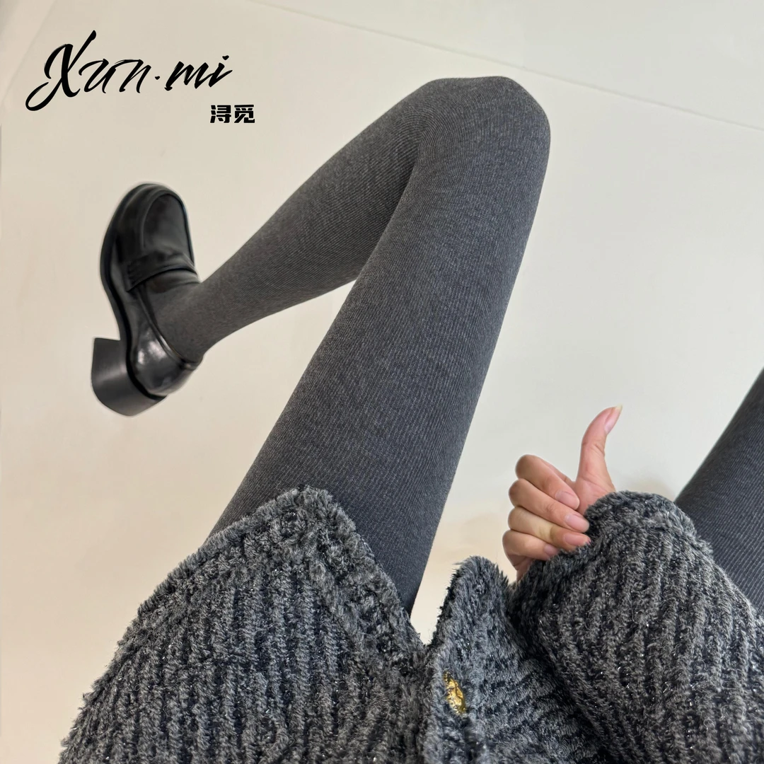 Xunmi/浔觅润丝 冬季新款柔软紧身高弹外穿竖条纹打底裤袜女-3078
