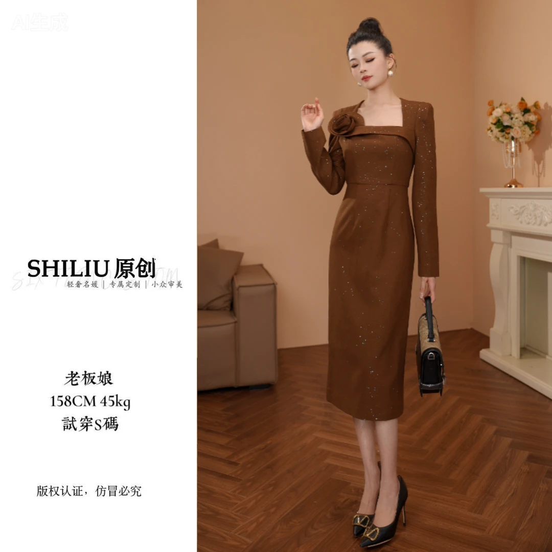 【十六定制】手工立体提花工艺宴会气质气质法式连衣裙21887