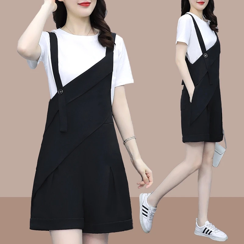 2025夏季新款爆款洋气不规则背带裤宽松两件套小个子洋气套装女