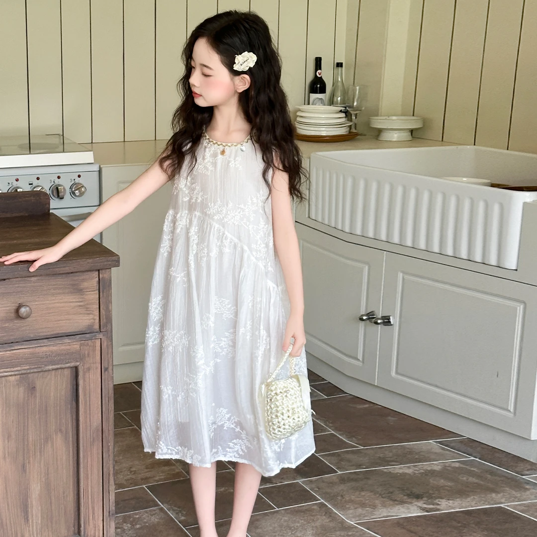 儿童2025年夏装大女童装裙子夏季背心吊带连衣裙宽松显瘦款花苞裙